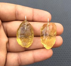 Belle breloque brute 2 pièces pierre précieuse en quartz citron naturel non traitée en argent sterling 92.5 brut - Product Image 2