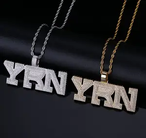 Collier pour homme avec pendentif lettre <span class=keywords><strong>YRN</strong></span> en zircon glacé, style hip-hop Migos, tendance - Product Image 1