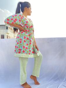 เซ็ตชุดนอนคาฟตันสั้นพิมพ์ลายคอตตอนอินเดียชุดใส่นอนสำหรับผู้หญิงชุดคลุมชายหาดสไตล์ชนเผ่าบิกินี่ว่ายน้ำธรรมชาติ - Product Image 3