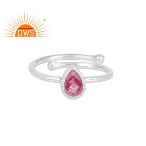 แหวนพลอยโทแพซสีชมพูแบบซ้อนได้ ขายส่งเครื่องประดับเงินแท้ 925 สำหรับผู้หญิง ยอดขายดีที่สุด - Product Image 1