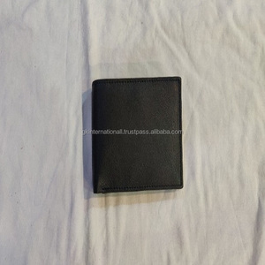 Billetera de cuero de vaca para hombre, Cartera de piel de vaca 100% auténtica de alta calidad, con bolsillos para monedas de cuero suave negro, venta al por mayor - Product Image 2