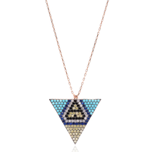 Colgante triangular elegante de piedra mezclada de plata para mujer, joyería de plata de ley 925 hecha a mano turca, moda para mujer - Product Image 1