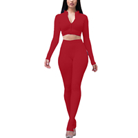 Ensemble de survêtement décontracté pour femme 2021 – Haut court en coton et pantalon de jogging – Technique délavée, écologique, séchage rapide