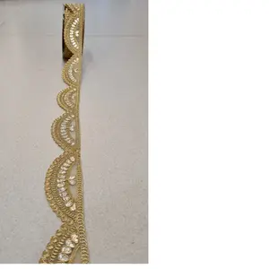 custom made embroidered cut work laces and ribbons in dull gold color suitable for home decoration and home furnishings