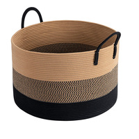 Panier de rangement/laverie en corde de coton naturelle, fait main, grand, rond, écologique et durable, avec poignées, vente en gros