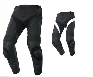 Pantalon de moto en cuir noir et blanc, court et standard - Product Image 6