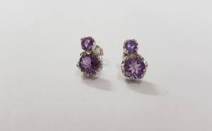 Boucles d'oreilles fines en or blanc plaqué rhodium avec diamant 14K Style ethnique classique fête de mariage fiançailles anniversaire cadeau améthyste - Product Image 2