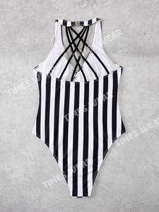 Design Your Own Logo Women <b>Swimming</b> Suit Top Quality Striped Strappy Neck One Piece Swimsuit - Product Image 2