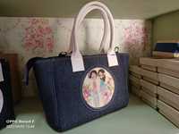 Bolso de Hombro Tipo Tote de Moda para Mujer, Estilo Vintage, de Mezclilla, con Hojas de Yute, con Dos Cadenas, en Oferta