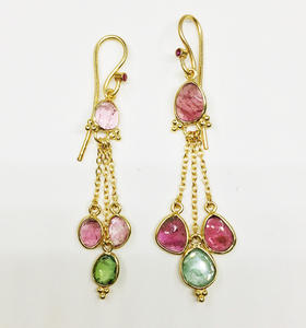 High Quality Sterling Silver 925 Custom Made Low MOQ Supplier Wholesaler Gemstones Multi Color <b>Tourmaline</b> Chain Dangler <b>Earrings</b> - Product Image 2