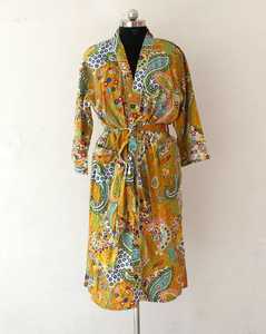 Indian Cotton <b>Kimono</b> Robe Handmade Sleepwear Bath Robe Night Wear Suit Dressing Gown - Product Image 3