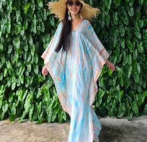 Tela de rayón con cuello en V para mujer, caftán gitano elegante de Batik Tie Dye, mangas cortas, ajuste suelto, cómodo, última colección - Product Image 1