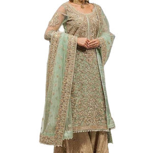 Costume de Kurti luxueux brodé noir, combinaison pantalon de guerre civile, Kameez - Product Image 1