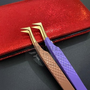 Sustainable L-Type Russian Volume Eyelash Extension <b>Tweezers</b> Peach Color Coated Stainless Steel Diamond Grip Fiber Eyelash - Product Image 6