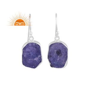 925 Fine Sterling <b>Silver</b> Natural Rough Tanzanite Gemstone <b>Dangle</b> <b>Earring</b> Handcrafted Jewelry Manufacturer - Product Image 1