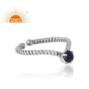 แหวนพลอยไพฑูรย์สีน้ำเงินดีไซน์สวย925เงินสเตอร์ลิงออกซิไดซ์สำหรับผู้หญิงคอลเลกชันวินเทจ - Product Image 6