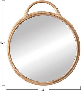 Miroir en rotin fait à la main, finition naturelle, design élégant, parfait pour la décoration murale intérieure et extérieure - Product Image 3