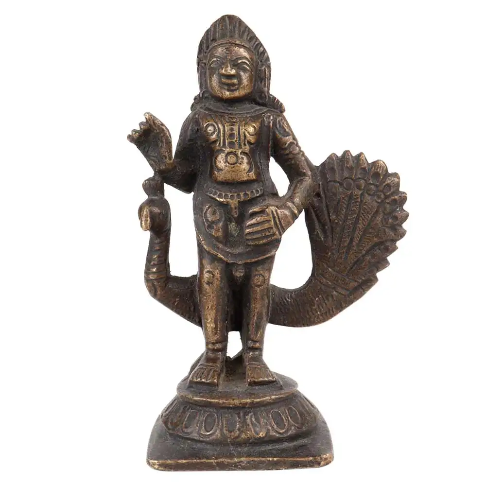 Estatua de latón antiguo hecha a mano, dios hindú Kartikeya Murugan con esculturas de pavo real, estatuilla, piezas de declaración, artículos de regalo de decoración
