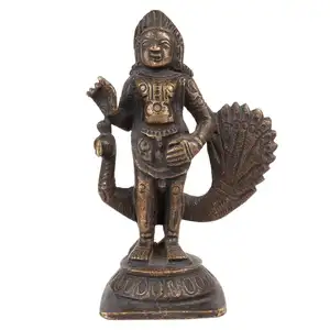 Handmade Antique Brass Statue Hindu God Kartikeya Murugan With Peacock Sculptures Figurine Statement Pieces Decor Gift Items