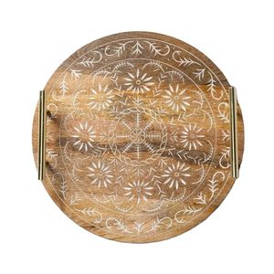 Bandeja de Servicio Decorativa Personalizable, Ecológica, de Madera Natural con Asa de Metal para Uso en el Hogar, Hoteles y Restaurantes - Venta al por Mayor de Fábrica - Product Image 1