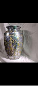 Brassworld India's Engraved Brass Pewter Keepsake Cremation Urn Elegant <b>Funeral</b> <b>Supplies</b> - Product Image 6