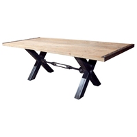 Mesa de Comedor Plegable de Diseño Moderno con Base de Hierro y Tablero de Madera Reciclada, Ecológica, de Alta Calidad, para Uso en Hogar, Hotel o Villa