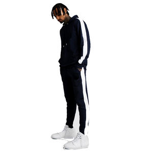 Survêtement 2 pièces en molleton de coton personnalisé pour hommes coupe ajustée longue ligne streetwear décontracté avec rayures latérales vêtements d'hiver à logo pour adultes - Product Image 2