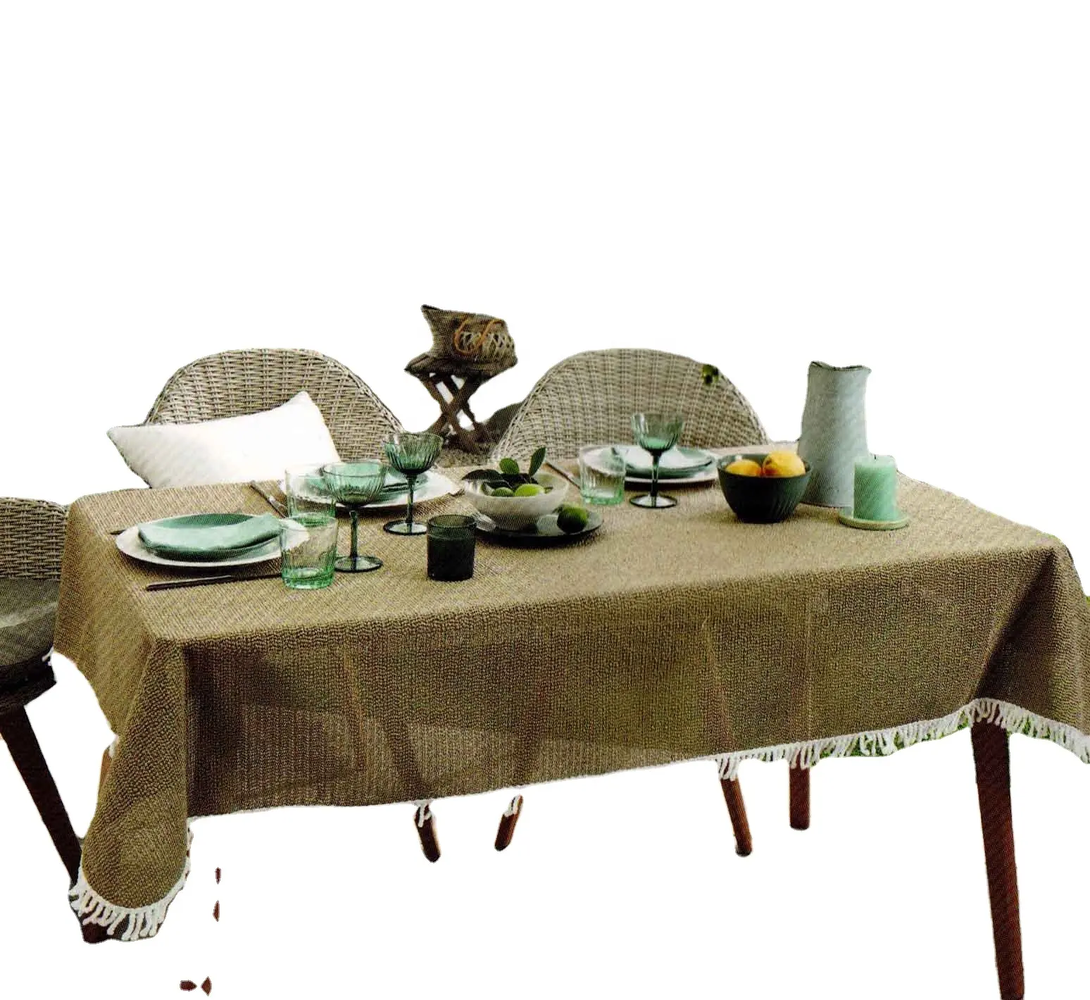 Toalha de mesa antiderrapante em espuma de PVC, tapete de cozinha com borlas obrus ao redor