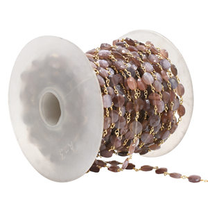 Chaîne de chapelet en pierre de lune marron facettée en forme de pièce de monnaie, 7-8 mm, en laiton plaqué or 18 carats, enveloppée de fil, vendue au mètre - Product Image 5