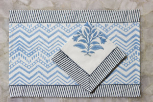 Ensemble de 6 serviettes de Table et 6 tapis à motif Floral, en coton indien, avec impression à la main, couleur bleue, 1 pièce - Product Image 3