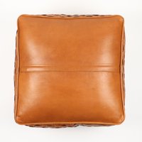 Pouf ottoman pliable en cuir marocain tressé fait main, couleur cognac, style Paléo Chic de luxe, moderne et doux, pour salon, salle à manger, appartement