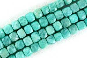 8 \ "Long 1 Brin Facettes Cube Forme Naturel Amazonite Perles Vert Pierre Précieuse pour Bracelet Fait Main Collier Bijoux - Product Image 3