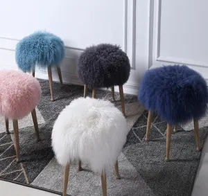 Luxury Shaggy Real Mongolian Wool Tibetan Sheepskin Fur Seat Covers For Ottomans Chairs Stool Bench