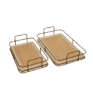 Plateau de service à café et thé en bois et en fer ensemble de 2 tailles différentes chocolats Dates plateau de service pour les meilleures ventes - Product Image 5