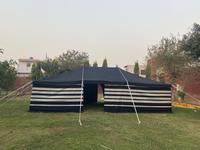 Tenda Kanvas Padang Pasir Bergaris Hitam & Putih, Kualitas Tinggi untuk Berkemah Luar Ruangan Tenda Safari Mewah Tempat Berlindung Deluxe Timur Tengah