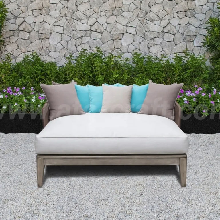 Trendy Bed Ontwerp Poly Rotan Dubbele Ligstoel Voor Zwembad Outdoor Tuin