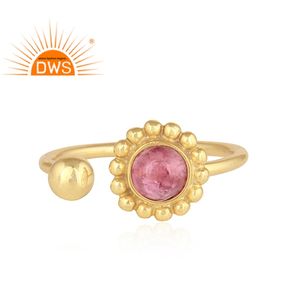 Anillo de piedras preciosas de turmalina Rosa Diseñador Anillo de mujer chapado en oro Joyería de plata Colección vintage Colección delicada - Product Image 1