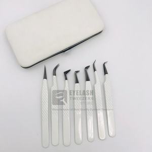 Pinzas para pestañas de acero inoxidable al por mayor con etiqueta privada, pinzas para pestañas con punta de fibra sostenible con punta blanca para extensión de pestañas - Product Image 3