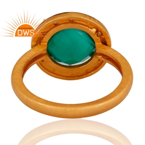 Zircon <b>Green</b> Onyx Gemstone Ring Indian Sterling Silver 18k Gold Plated Handmade Ring Jewelry Wholesale - Product Image 4