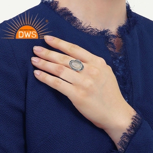 Anillo de declaración de piedras preciosas de piedra de luna de arcoíris Natural de Plata de Ley 925, joyería para mujer, regalo para ella - Product Image 3