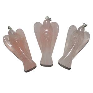 Colgante de GEMA de Ángel de cuarzo rosa tallado, novedad - Product Image 1