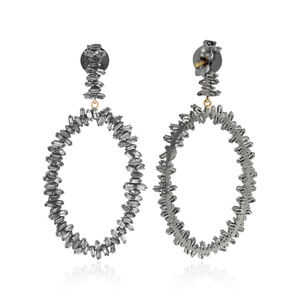 Prong Set Natural Baguette <b>Diamond</b> 14k Gold, Oxidized 925 Silver Oval Shaped Drop <b>Dangle</b> <b>Earrings</b> Jewelry Wholesale - Product Image 3