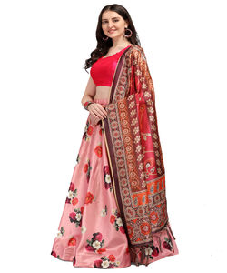 Impression numérique exclusive en satin de soie du Japon avec tissage zari travail lehenga choli avec dupatta prix de gros vêtements ethniques - Product Image 5