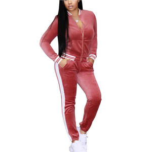 Chándal a rayas de terciopelo para mujer, conjunto de 2 piezas, Top e inferior, informal, para correr - Product Image 1