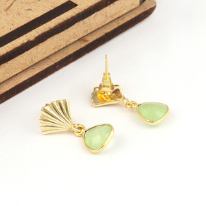 เครื่องประดับผู้หญิงอินเทรนด์ขายส่งตุ้มหูตุ้มหูพลอยคาลซิโดนีสีเขียวอ่อนตุ้มหูไข่มุกเครื่องประดับแฟชั่นขายส่งของขวัญที่น่ารัก - Product Image 4