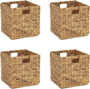 Wholesale Handwoven Foldable <b>Cube</b> Storage <b>Basket</b> Water Hyacinth Material with Handles Handmade in Vietnam - Product Image 1