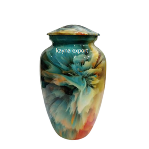 Diseño impreso Esmalte Acabado Urna de metal clásica para suministros funerarios Urna de almacenamiento de cenizas - Product Image 4