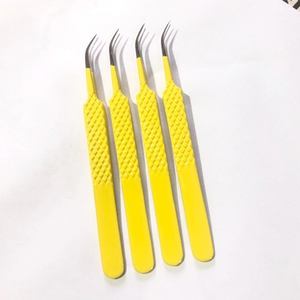 Pince à épiler professionnelle en acier inoxydable à pointe argentée avec logo personnalisé outil d'isolation enduit de poudre jaune - Product Image 5