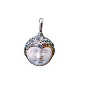 NY-MFPD002-Bone Moonface Mặt Dây Chuyền Thiết Kế Thanh Lịch Sterling Silver Handmade Mặt Dây Chuyền Với Khắc Xương Quà Tặng Cho Phụ Nữ