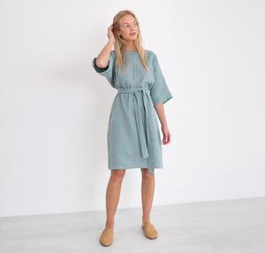 Ladies Latest Organic Linen Casual Kimono Sleeve Dress With Belt Boho Wholesale Boho Women Holiday Summer Days Midi Dress - Product Image 4